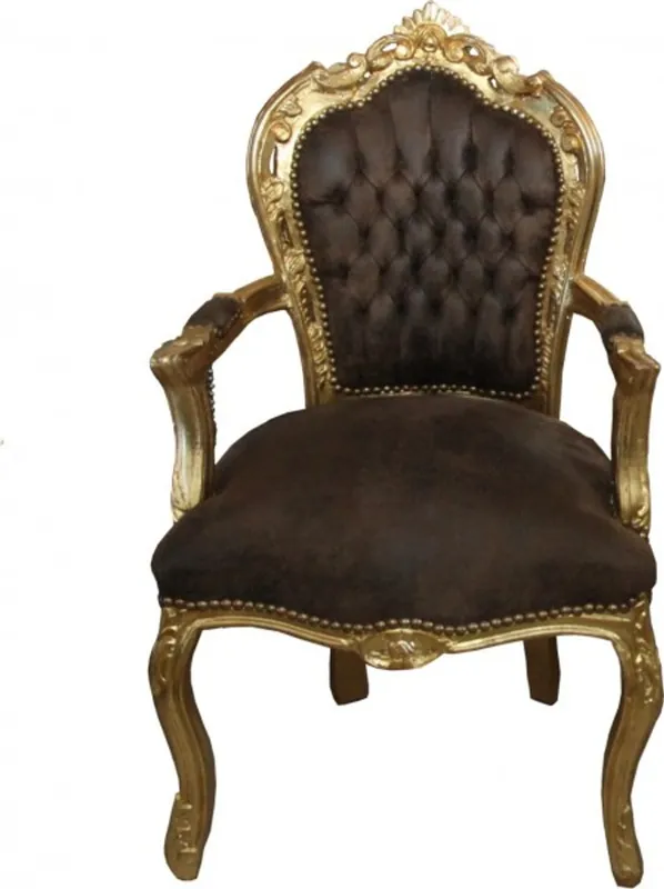 Presidente Cena Casa Padrino barroco con apoyabrazos mirada de cuero marrón / oro Online Kaufen