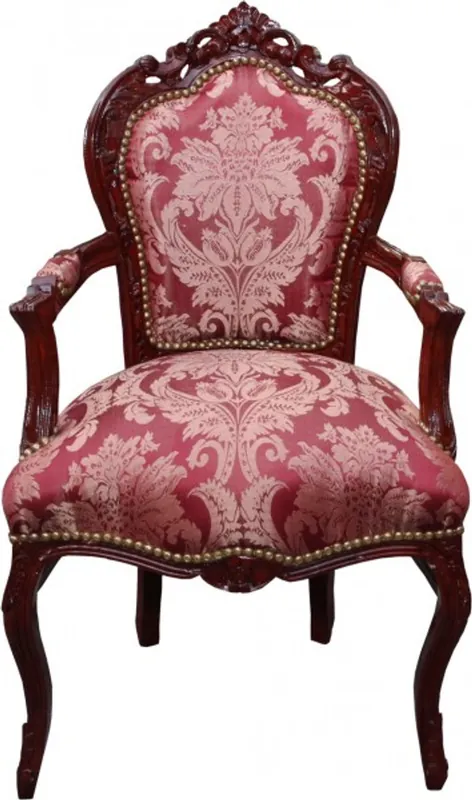 Neue Kollektion Silla de comedor barroca Casa Padrino Bordeaux / Marrón rojo con brazos - Edición limitada