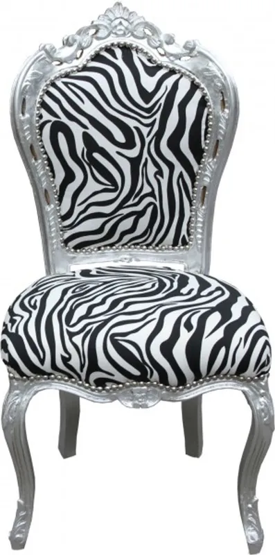 Silla Casa Padrino barroco Cena cebra / Plata Mod2 - Muebles - muebles barrocos Direktkauf
