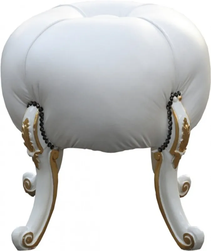 Echt Casa Padrino barroco de heces Mod2 - Rundhocker- Blanco / Oro - muebles barrocos