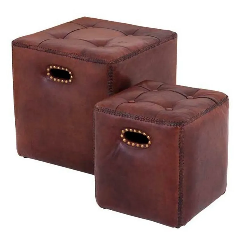 Knallerangebot Casa Padrino taburete de cuero marrón de lujo situado - muebles de cuero (2 taburetes)