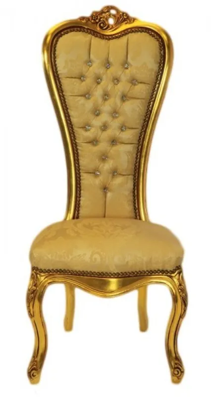 Bestseller Casa Padrino barroco silla trono de la reina Anne del modelo del oro / oro con diamantes de imitación Bling Bling - alta sillón