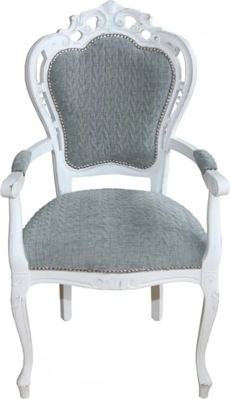Super-Preis Silla Casa Padrino barroco Cena con reposabrazos / antigüedades blanco-gris azul - Silla design - calidad de lujo