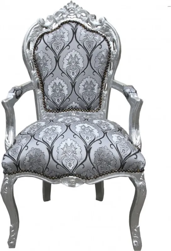 Preis Gesenkt Cena Casa Padrino barroco con apoyabrazos y plata negro patrón / Plata - Muebles antiguos