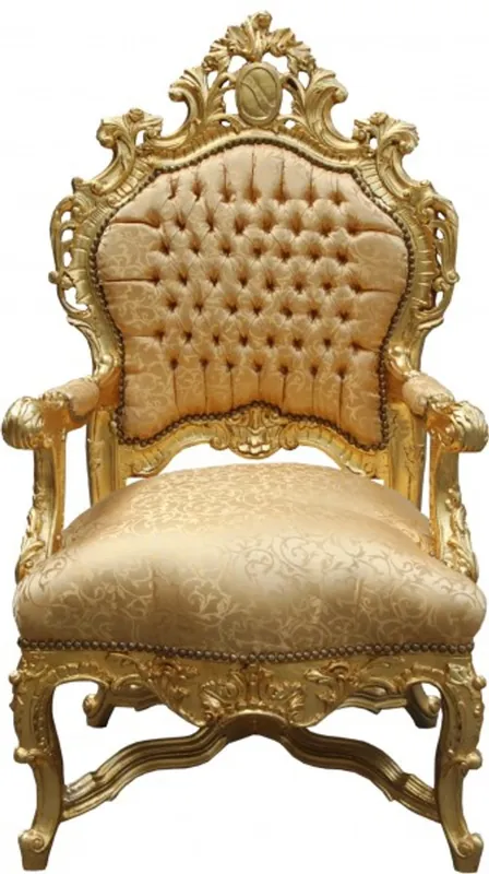 Casa Padrino Baroque luxury throne chair gold pattern / gold - unique - Baroque furniture throne King armchair - Limited Edition Echt