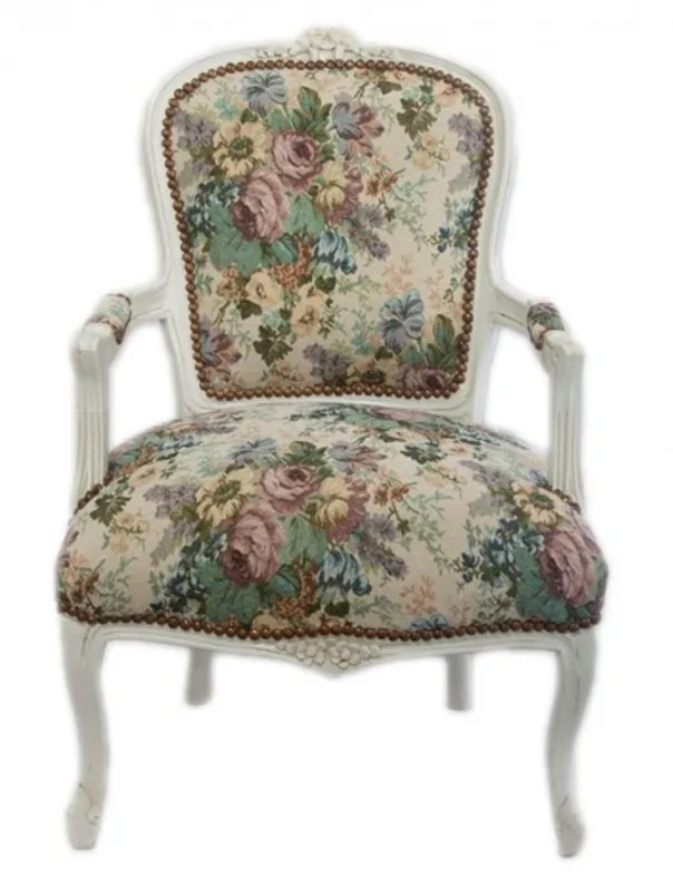 Geprüft Silla Casa Padrino barroco Salón de diseño floral / blanco antiguo - Diseño de muebles antiguos