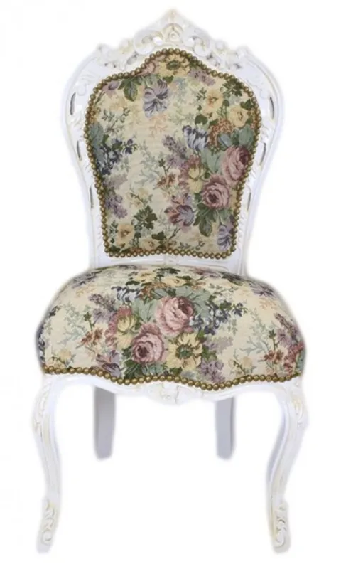 Silla Casa Padrino barroco Cena diseño floral / blanco antiguo - Muebles antiguos Direkt Vom Hersteller