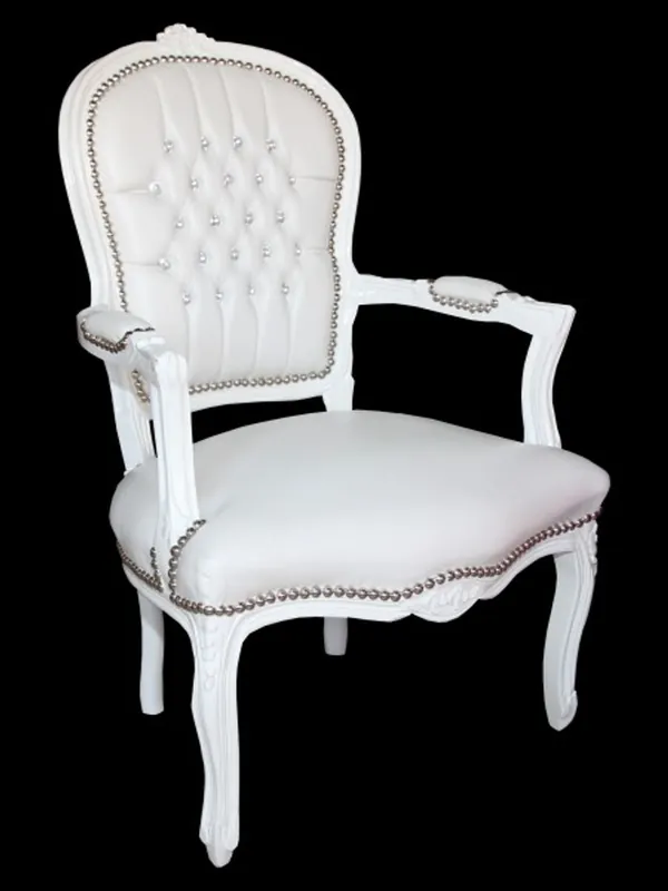 Casa Padrino barroco silla del salón blanco con aspecto de cuero / blanco con el bling bling de diamantes de imitación - Muebles de estilo antiguo Sofort Bestellen