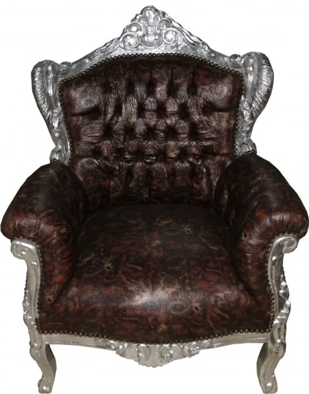 Beliebt Casa Padrino Baroque Armchair Lord Brown / silver leather look with dragon motif - Antique style