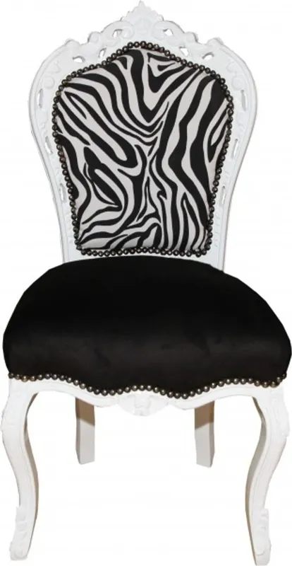 Preis Gesenkt Silla Casa Padrino barroco Cena sin reposabrazos Negro / cebra / Weiss muebles antiguos cebra