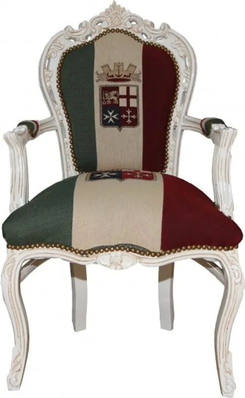 Billig Presidente Cena Casa Padrino barroco con apoyabrazos Italia / blanco - estilo antiguo
