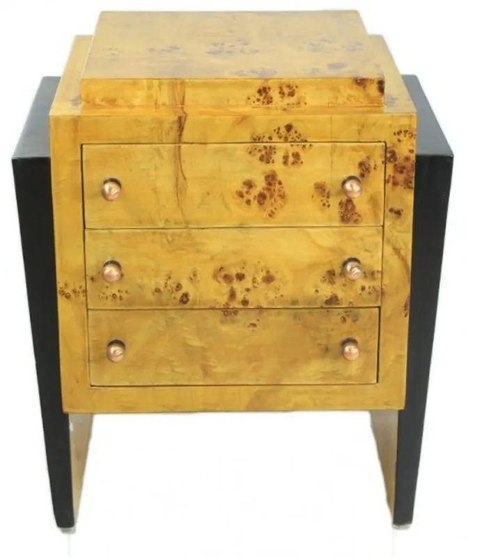 Preisreduziert Casa Padrino cómoda Art Deco de arce ojo de pájaro / negro - Mesita de noche de madera maciza hecha a mano - Muebles Art Deco
