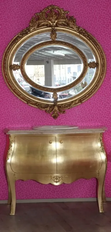Neu Im Sortiment Casa Padrino lavabo barroco de lujo con tabla de mármol en crema incluido espejo redondo oro - mueble de baño barroco de lujo