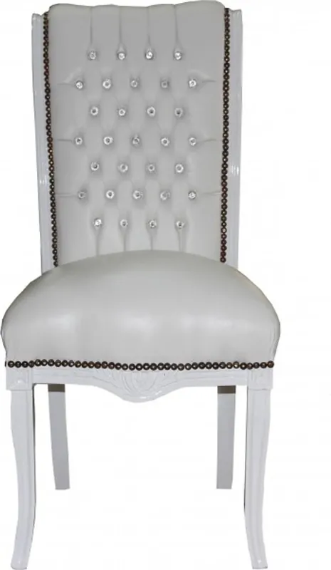 Casa Padrino barroco de respaldo alto comedor blanco / blanco con diamantes de imitación - alta muebles sillón - muebles barrocos Beliebt