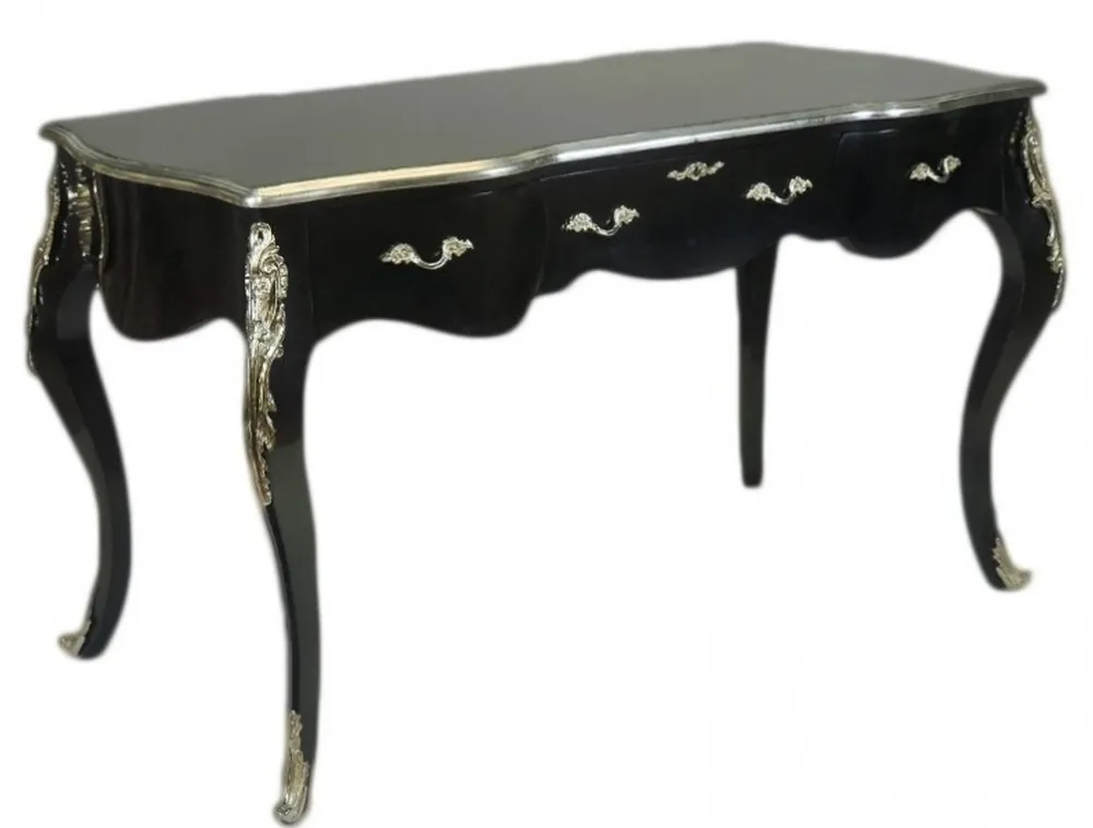 Casa Padrino luxury Baroque Secretary Black / Silver 150cm - Desk luxury furniture Neu