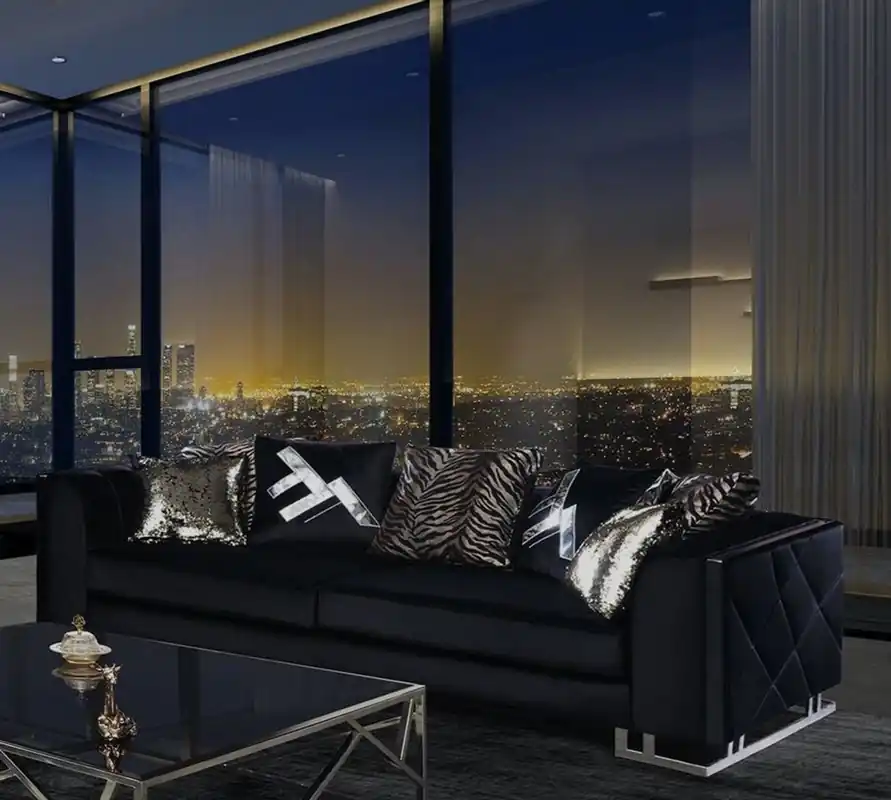 Casa Padrino divano da soggiorno di lusso con cuscini decorativi nero / argento 237 x 96 x A. 66 cm - Mobili da soggiorno di lusso Heißes Angebot