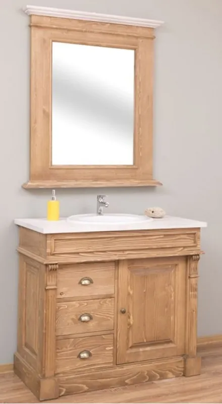 Casa Padrino Set da Bagno Stile Country Naturale / Bianco - 1 Mobile Lavello e 1 Specchio a Muro - Mobili da Bagno in Legno Massello Stile Country Wochenendangebot