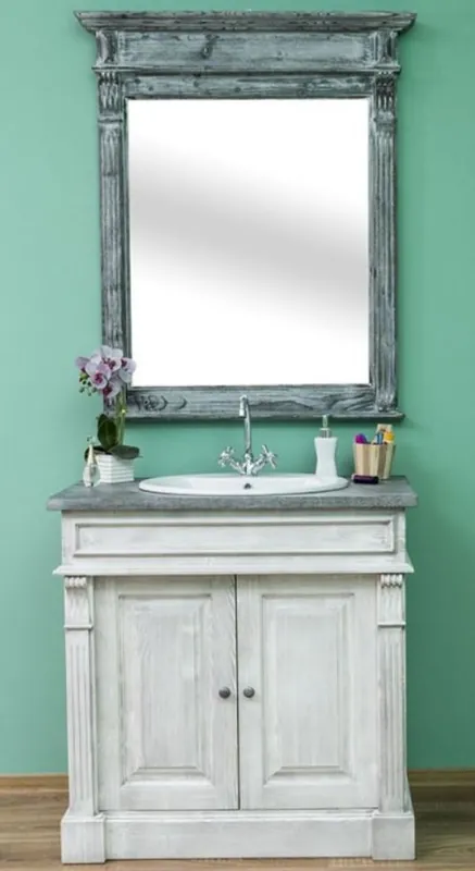 Preis Gesenkt Casa Padrino set da bagno stile country grigio chiaro / grigio scuro - 1 Mobile Lavello e 1 Specchio a Muro - Mobili da Bagno in Legno Massello Stile Country