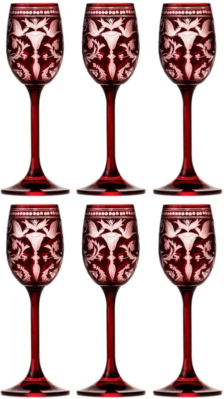 Highlight Casa Padrino set di 6 bicchieri da liquore di lusso rosso / argento Ø 5,5 x A. 15 cm - Bicchieri da liquore fatti a mano e incisi a mano - Accessori per Hotel e Ristoranti - Qualità di Lusso