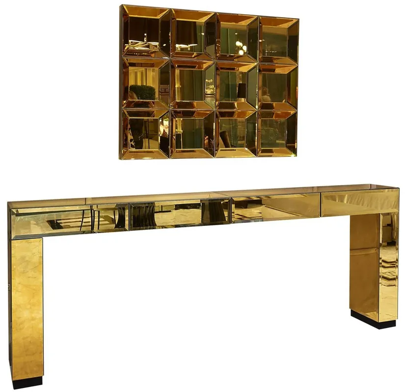 Casa Padrino set di mobili di design di lusso oro - 1 Consolle con specchio con 4 cassetti e 1 specchio a parete - Mobili per Hotel - Qualità di Lusso - Fatto in Italia Preisreduziert