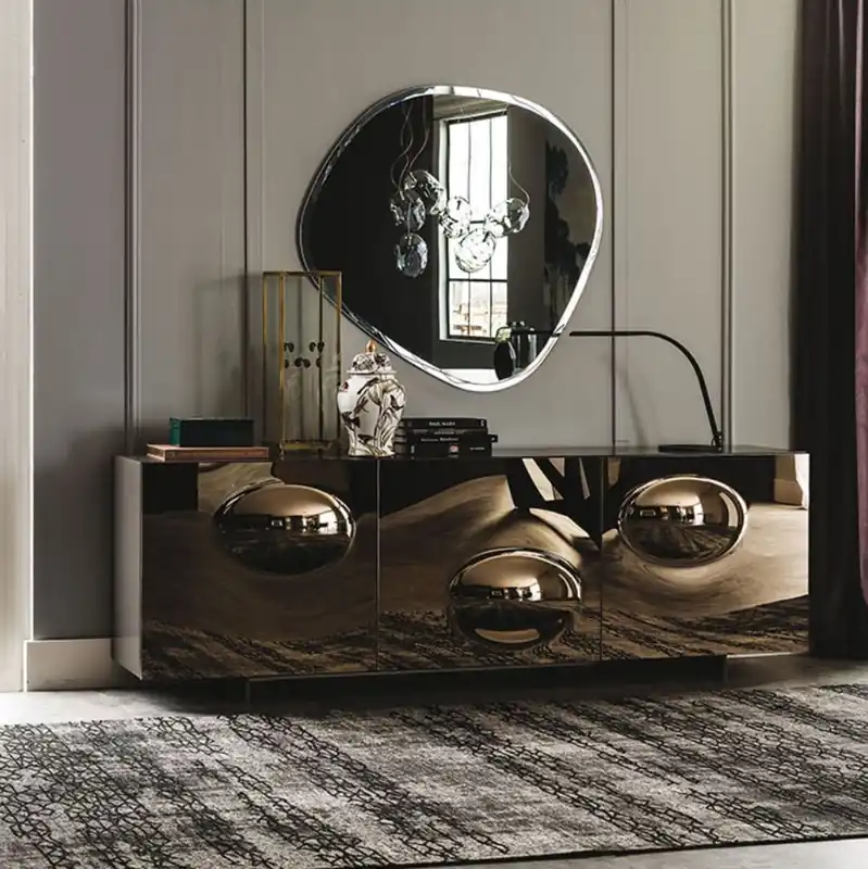 Casa Padrino credenza di design di lusso grafite opaco / bronzo 200 x 50 x A. 73 cm - Armadio moderno in legno massello con 3 ante a specchio - Mobili di Lusso Ausverkauf