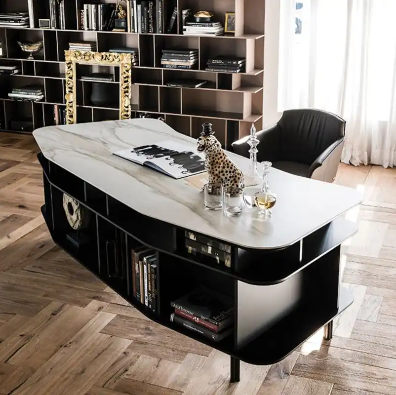 Aktuell Casa Padrino scrivania di lusso con piatto in ceramica nero / bianco-oro 235 x 99 x A. 75 cm - Tavolo da Ufficio - Tavolo da Computer - Mobili da Ufficio di Lusso