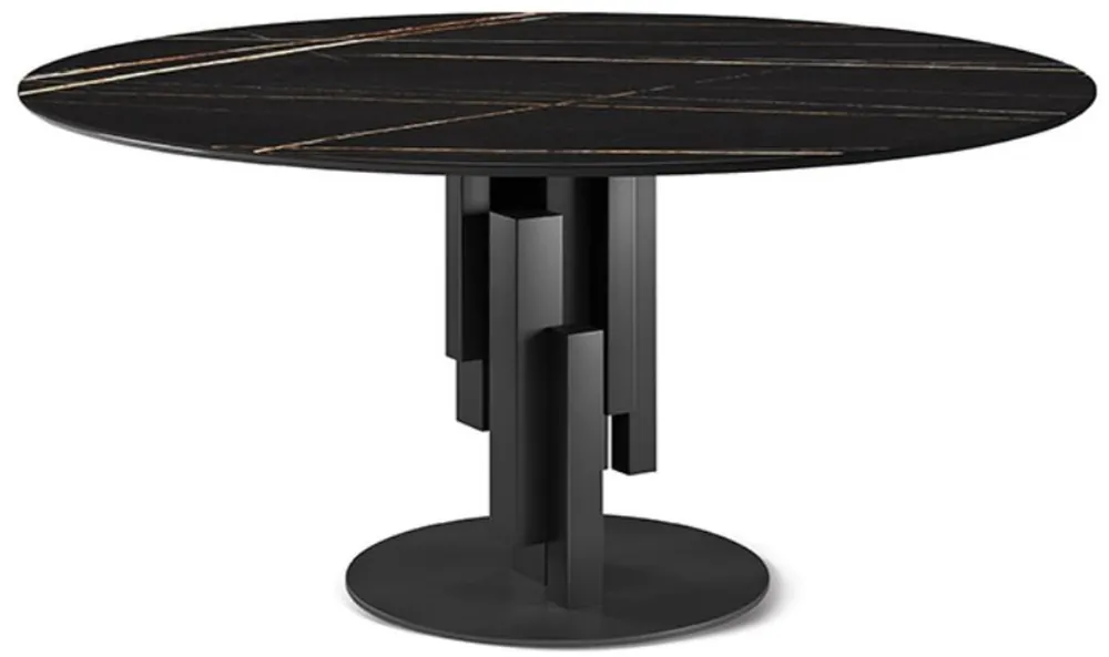 Markenprodukt Casa Padrino tavolo da pranzo di lusso nero Ø 158 x A. 75 cm - Tavolo da pranzo rotondo moderno con piano in ceramica - Mobili per sala da pranzo - Qualità di Lusso - Fatto in Italia
