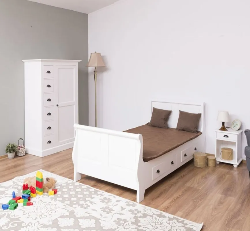 Preisknaller Casa Padrino set di mobili per cameretta per bambini in legno massello stile country bianco - 1 Letto Singolo e 1 Armadio e 1 Comodino - Mobili in stile country