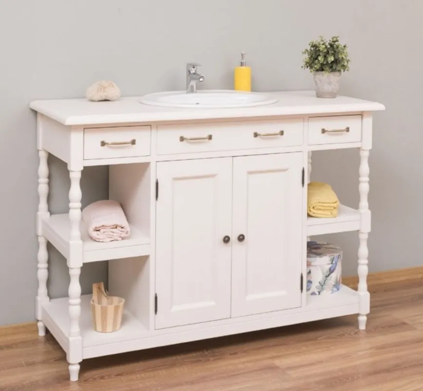 Casa Padrino mobile lavabo stile country bianco 128 x 54 x A. 91 cm - Mobile lavabo in legno massello - Mobile bagno stile country Knallerangebot