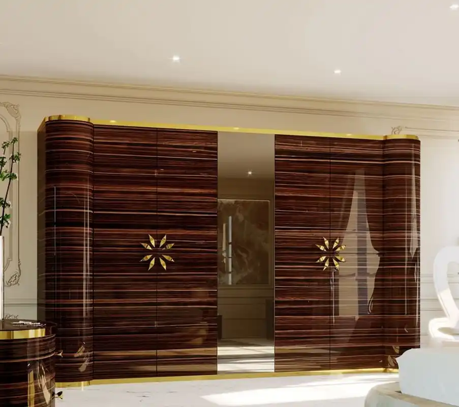 Casa Padrino armadio da camera da letto di design di lusso marrone lucido / oro 285 x 62 x A. 250 cm - Guardaroba nobile in legno massello con 4 ante - Mobili per Hotel - Qualità di Lusso - Fatto in Italia Sofort Bestellen
