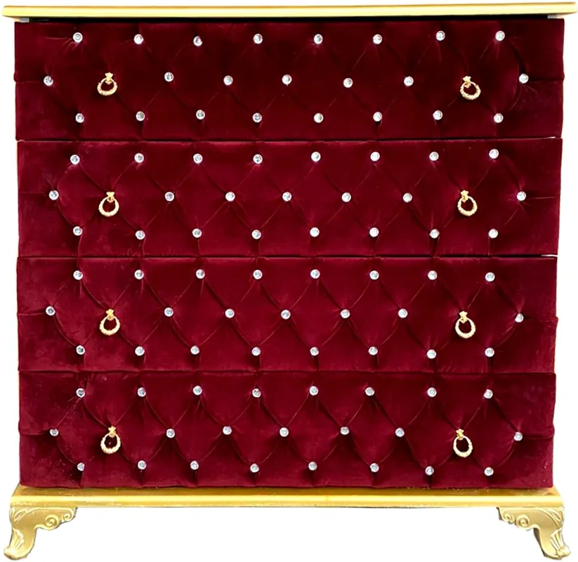 Casa Padrino cassettone barocco bordeaux rosso / oro 100 x 45 x A. 90 cm - Cassettone camera da letto in legno massello con 4 cassetti e strass - Mobili camera da letto barocco Expressversand