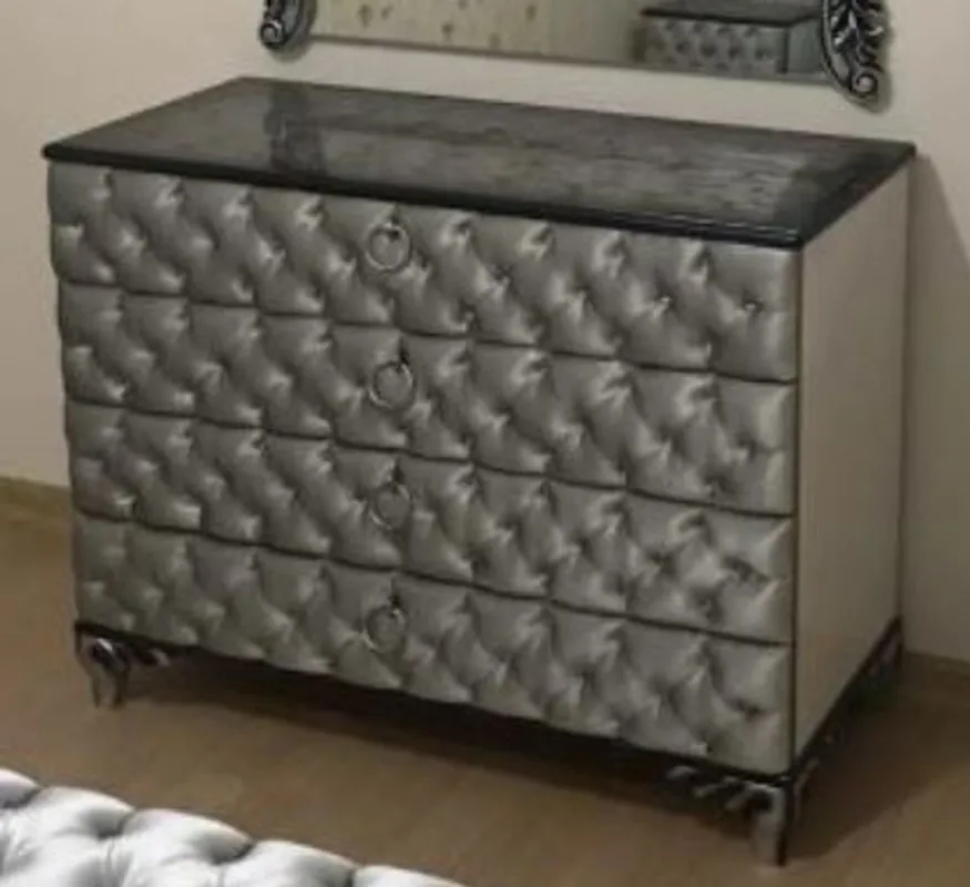 Geprüft Casa Padrino cassettone barocco argento 100 x 45 x A. 90 cm - Cassettone camera da letto in legno massello con 4 cassetti - Mobili camera da letto barocco