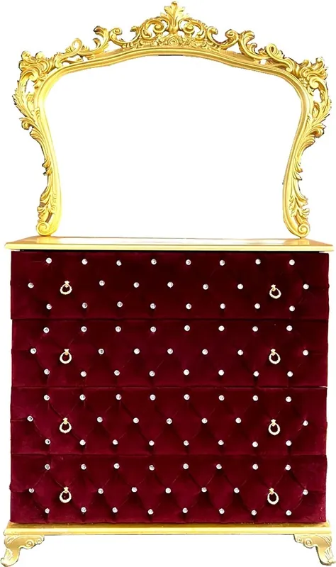 Neu Casa Padrino cassettone camera da letto barocco con strass e elegante specchio da parete rosso bordeaux / oro - Mobili camera da letto in stile barocco
