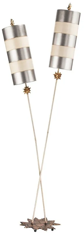 Casa Padrino lampada da terra doppia di design argento / beige 63,5 x 35,6 x A. 198,1 cm - Lampada da terra moderna in acciaio - Luci del soggiorno di lusso Neue Kollektion