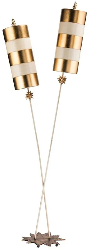 Casa Padrino lampada da terra doppia di design oro / taupe 63,5 x 35,6 x A. 198,1 cm - Lampada da terra moderna in acciaio - Luci del soggiorno di lusso Bestseller