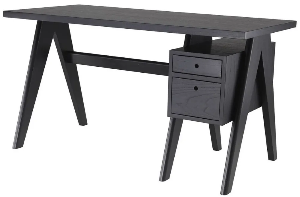 Casa Padrino scrivania di lusso nero 140 x 69 x A. 77 cm - Elegante scrivania in legno massello con 2 cassetti - Mobili da Ufficio di Lusso Markenprodukt