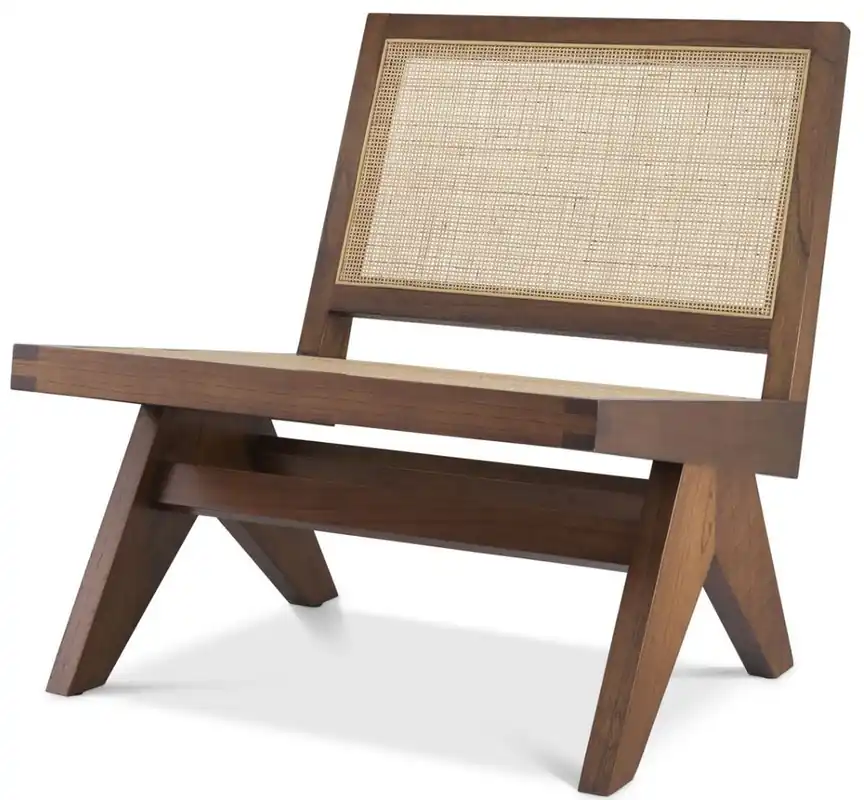 Casa Padrino poltrona da soggiorno di lusso marrone / naturale 69,5 x 74 x A. 76 cm - Poltrona in legno massello con rattan - Mobili di Lusso Direktkauf
