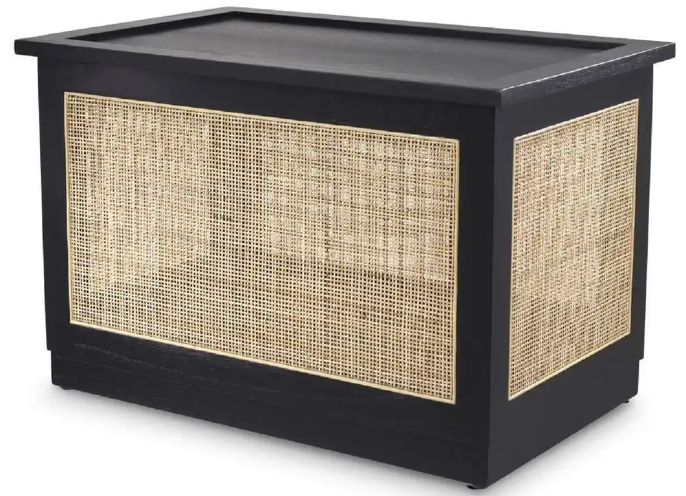 Nur Für Kurze Zeit Casa Padrino cassapanca di lusso con coperchio nero / naturale 72 x 46 x A. 48 cm - Cassapanca in legno massello con vimini rattan - Mobili di Lusso
