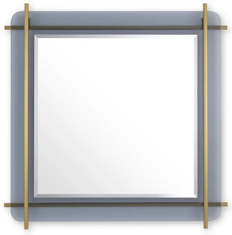 Casa Padrino specchio di lusso ottone / grigio 85,5 x 5 x A. 85,5 cm - Specchio da parete quadrato con bordo in vetro colorato di grigio e aste in acciaio inossidabile - Collezione di Lusso Must-Have