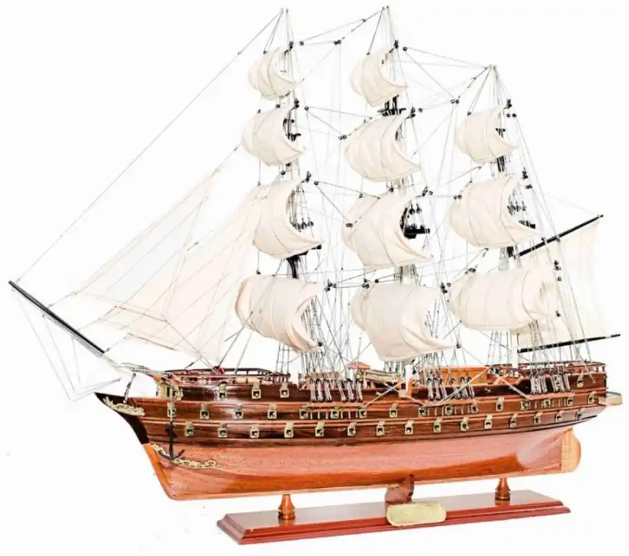 Highlight Casa Padrino ammiraglia di lusso Napoleone con supporto in legno massello marrone 104 x 20 x A. 76 cm - Nave decorativa fatta a mano nave in legno nave a vela nave da guerra - Accessori Decorativi