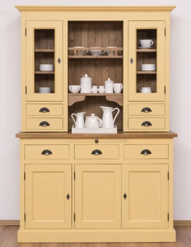 Casa Padrino mobile da cucina stile country giallo / marrone 137 x 50 x A. 197 cm - Armadio da Cucina 2 Pezzi con 5 Ante e 7 Cassetti - Mobili da Cucina Stile Country Meistverkauft