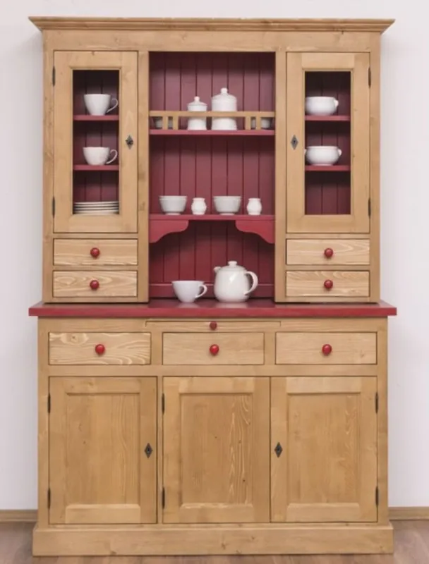 Markenprodukt Casa Padrino mobile da cucina stile country naturale / rosso bordeaux 137 x 50 x A. 197 cm - Armadio da Cucina 2 Pezzi con 5 Ante e 7 Cassetti - Mobili da Cucina Stile Country