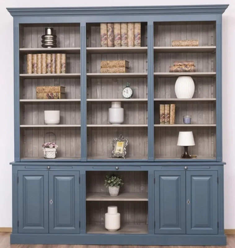 Wochenendangebot Casa Padrino armadio soggiorno in stile country blu / grigio 229 x 51 x A. 244 cm - Armadio in legno massello - Armadio per ripiano - Mobili in stile country