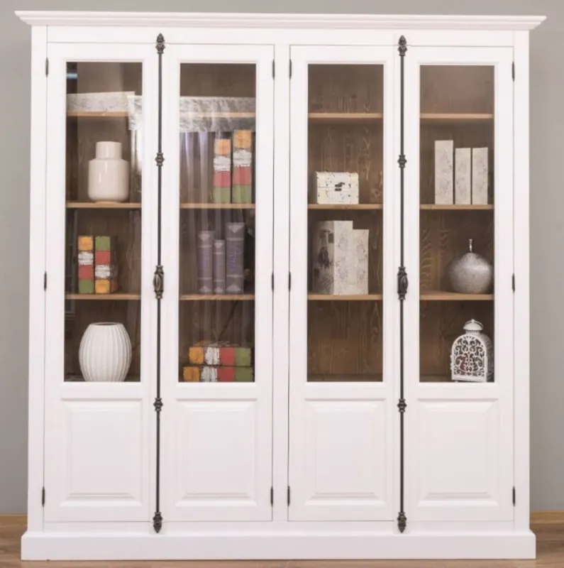 Casa Padrino vetrina stile country bianco / marrone 205 x 40 x A. 210 cm - Armadio in legno massello - Armadio soggiorno - Mobili in stile country Aktuell