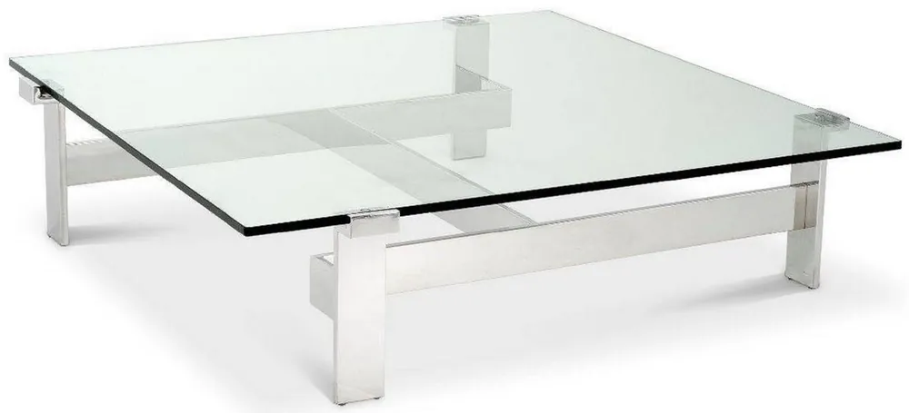 Nur Heute Casa Padrino tavolo da salotto di lusso argento 120 x 120 x A. 30 cm - Tavolo da soggiorno quadrato in acciaio inox con piano in vetro - Mobili soggiorno - Qualità di Lusso