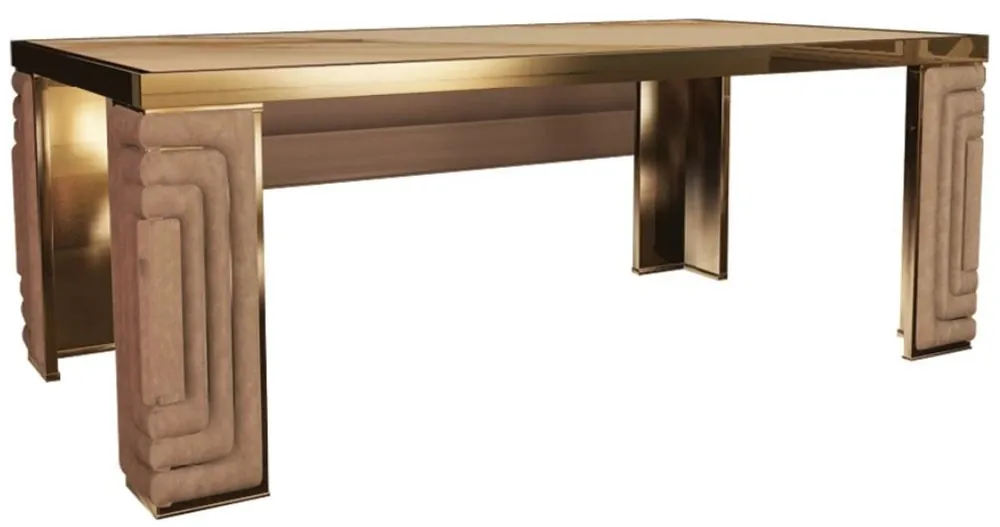 Jetzt Kaufen Casa Padrino tavolo da pranzo di lusso oro / taupe / bianco 200 x 110 x A. 78 cm - Tavolo da pranzo moderno con piano in marmo Estremoz - Mobili per Hotel - Qualità di Lusso - Fatto in Italia