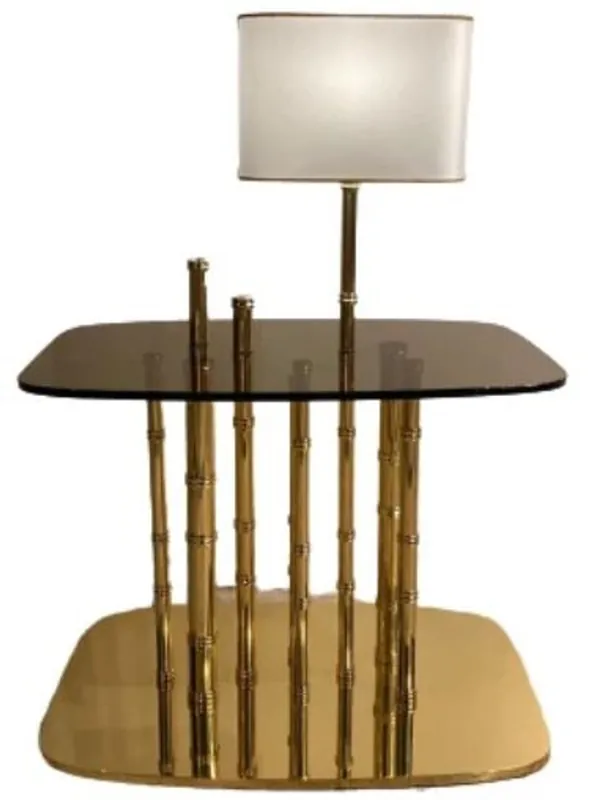Sichere Zahlung Casa Padrino tavolino di design di lusso bambù oro / nero / bianco 70 x 45 x A. 40 cm - Comodino in ottone placcato oro con piano in vetro e lampada da tavolo integrata - Mobili dell'Hotel