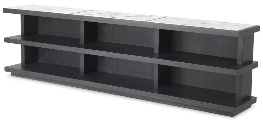 Neuheit Casa Padrino consolle di lusso grigio antracite / bianco / lilla 220 x 35 x A. 60,5 cm - Consolle nobile con 3 ripiani e piani in marmo - Mobile con ripiani in legno massello - Mobili da soggiorno di lusso
