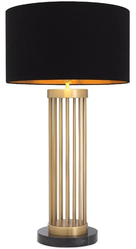 Solange Der Vorrat Reicht Casa Padrino lampada da tavolo di lusso ottone antico / nero Ø 45 x A. 83 cm - Lampada da scrivania moderna in metallo con base in marmo e paralume rotondo - Lampada da soggiorno