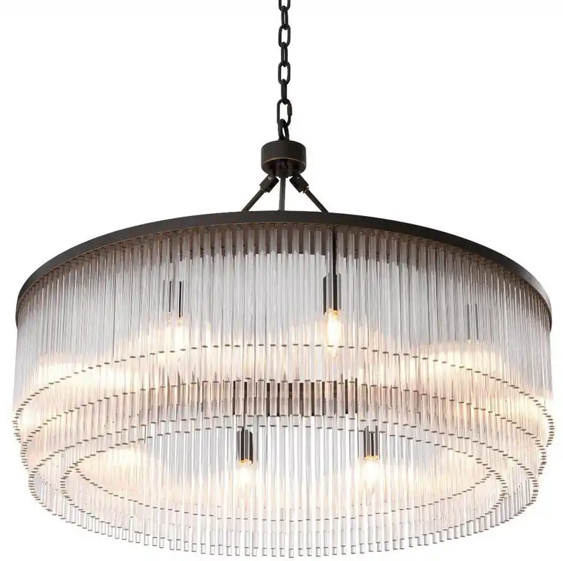 Letzte Chance Casa Padrino lampadario di lusso bronzo Ø 90 x A. 61 cm - Lampadario rotondo in metallo con eleganti aste in vetro - Lampadario per Hotel e Ristoranti